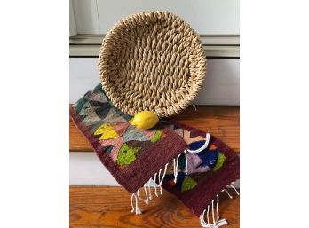 Natural Table Runner And Flat Basket Tray