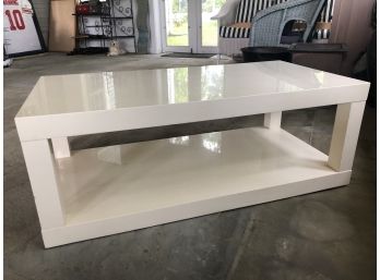 White Lacquer  Coffee Table With A Parson 2 Tier Design