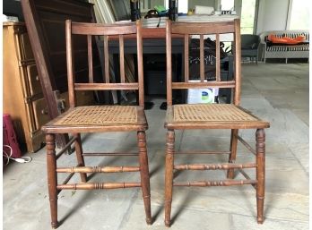 A Pair Of Antique Petite Cane Chairs