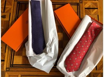 2 Hermes Ties - Red And Blue - Set 1