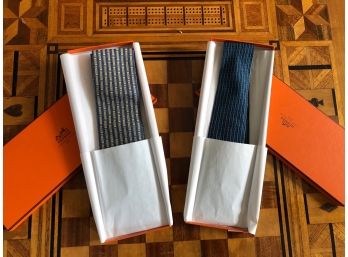 2 Hermes Ties - Blue/yellow And Blue/green - Set 2