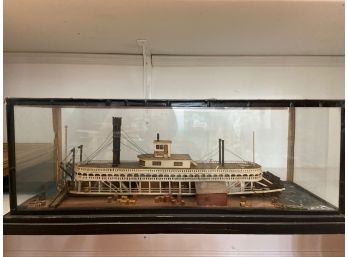 Antique Model Paddle Steamer - In Protective Clear Case