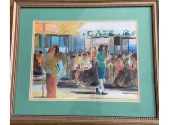 Framed Bright Watercolor On Paper - Paris Street Scene- Signed Sophie Rocco