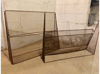 Very Unusual Triangular Fireplace Screens - Tops Folds Down