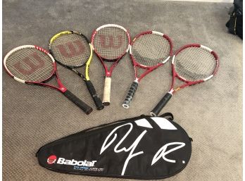 Four Assorted Tennis  Rackets And Case