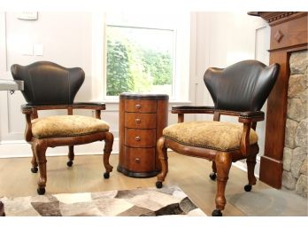 Thomasville Leather Back Chairs On Casters