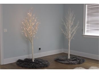 Pair Of Z Gallerie LED Glitter Tree Retails $999 Each And Z Gallerie Gray Shag Tree Skirts