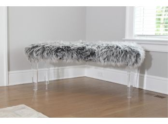 Beautiful White And Grey Shag Side Bench With Clear Legs