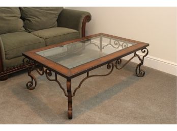 Thomasville Traditional Wrought Iron Leather Trimmed Coffee Table