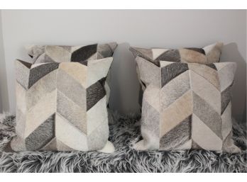 Four Custom Surya Cow Hide Accent Pillows