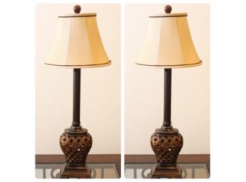 Pair Of  Traditional Painted Wooden Lamps