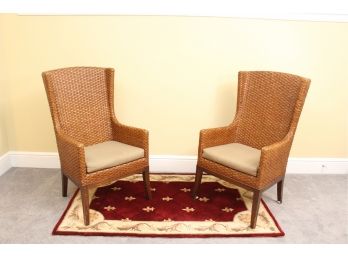 Pair Of Crate And Barrel Palmetto Chairs With Khaki Cushion