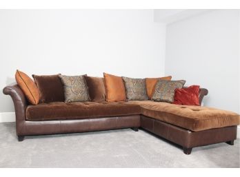 Two Piece Pillow Back Leather And Upholstery Sectional