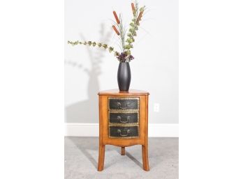 Ultimate Accents End Table With Leather Gilt Bordered Inlay And Faux Plant