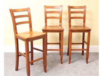 Set Of Three Wooden Counter Stools/Chairs