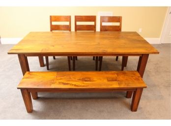 Crate And Barrel Basque Honey 82' Table, Bench And Chairs