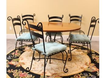 Solid Wood And Iron Table With Six Chairs