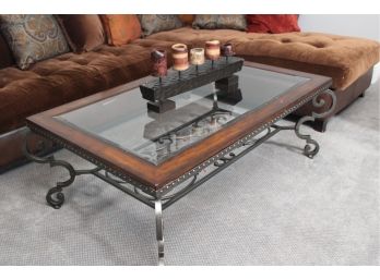 Metal And Glass Top Coffee Table With Wooden Candle Holder Decor