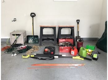 Assorted Tools, Outdoor Equipment, And Extension Cords