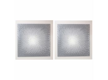 Pair Of Abstract Floral Embroidered Wall Art In Shades Of Gray