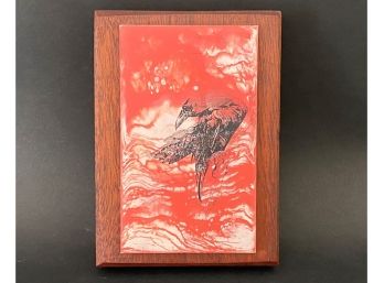 A Thought-Provoking Raven On Tile, Board Mounted, Signed Original