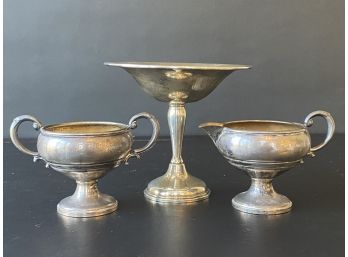 Sterling Silver Footed Dish, Sugar & Creamer