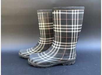 Pretty Plaid Rain Boots, Aqua Stop, Ladies' Size 9