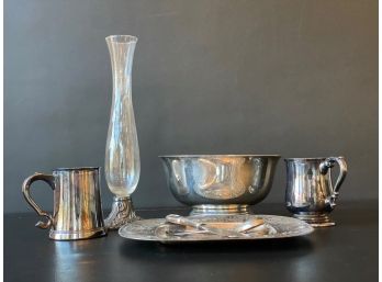 A Selection Of Pewter & A Sterling Tea Strainer