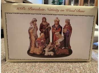 10 Piece Nativity Set On A Wood Base