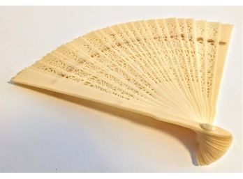 Special And Rare Pre-ban Antique Elephant Ivory Folding Fan With Engraved Animals