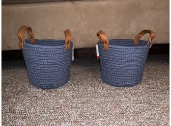 2 Small Woven Blue Baskets