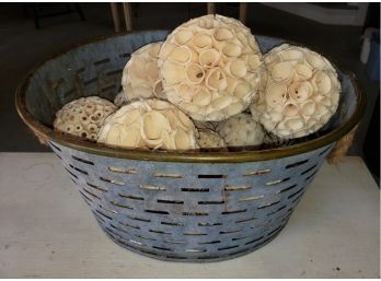 Metal Basket With Decorative Tan Balls