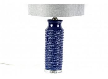 Cylindrical Textured Blue Glaze Ceramic Table Lamp