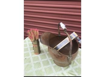 Brass Fireplace Carrier With Matching Match Holder