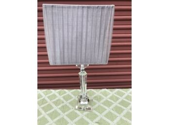 Lucite Lamp With Grey Fabric Shade