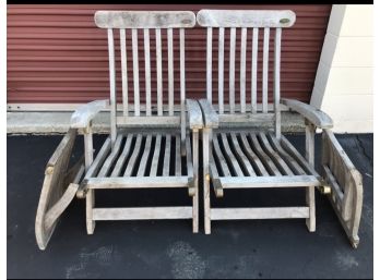 Pair Of Vintage (solid) Teak & Brass Lounge Chairs.