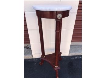 Accent Table With Marble Top & Decorative Legs- Mahogany Stained