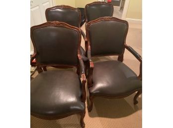 HICKORY CHAIRS  Four Black  Leather Arm Chairs