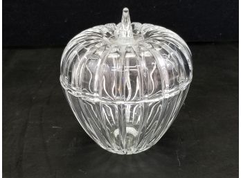 Apple Shaped Etched Glass Candy Bowl With Lid