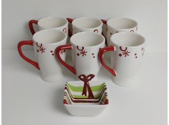 Pier One 'flurry' Mugs (6) & Figural Bowl