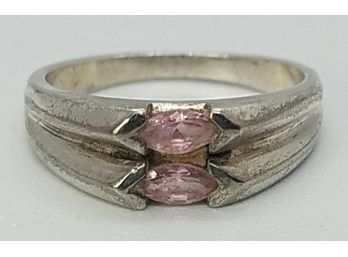 Size 5 1/2 Vintage Sterling Silver Ring With 2 Pink Stones