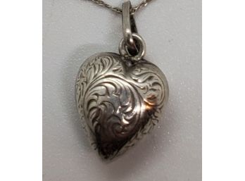 Vintage 18' Sterling Silver Heart Necklace ~ 5/8' X 5/8' & 38' Thick Hollow