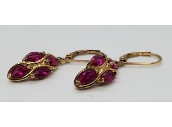 Incredible Pair Of Vintage Sterling Silver  Gold Plated Red Spinel Gemstone Earrings ~ 34' Long