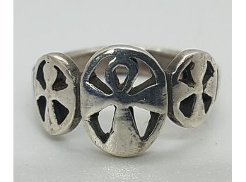 Size 6 Vintage Sterling Silver Ring With 3 Egyptian ANKH Life Symbols