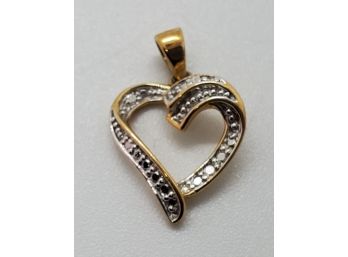 Vintage Gold Plated Over Sterling Silver Heart Pendant With Rhinestones