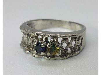 Size 6 Vintage Sterling Silver Ring With Topaz And Citrine Gemstones