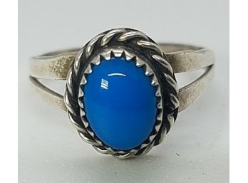 Size 6 12 Vintage Sterling Silver Ring With A Blue Stone ~ Not Marked