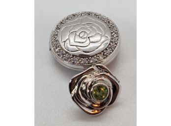 Lovely Vintage Sterling Silver Locket With Rose And Rhinestones As Well As A Citrine Gemstone On The Clasp