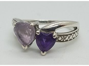 Size 5 Vintage Sterling Silver Ring With Two Different Shades Of Purple Stones