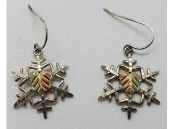 Fabulous Vintage Sterling Silver And 12K Gold Snowflake Design Earrings ~ 3/4'